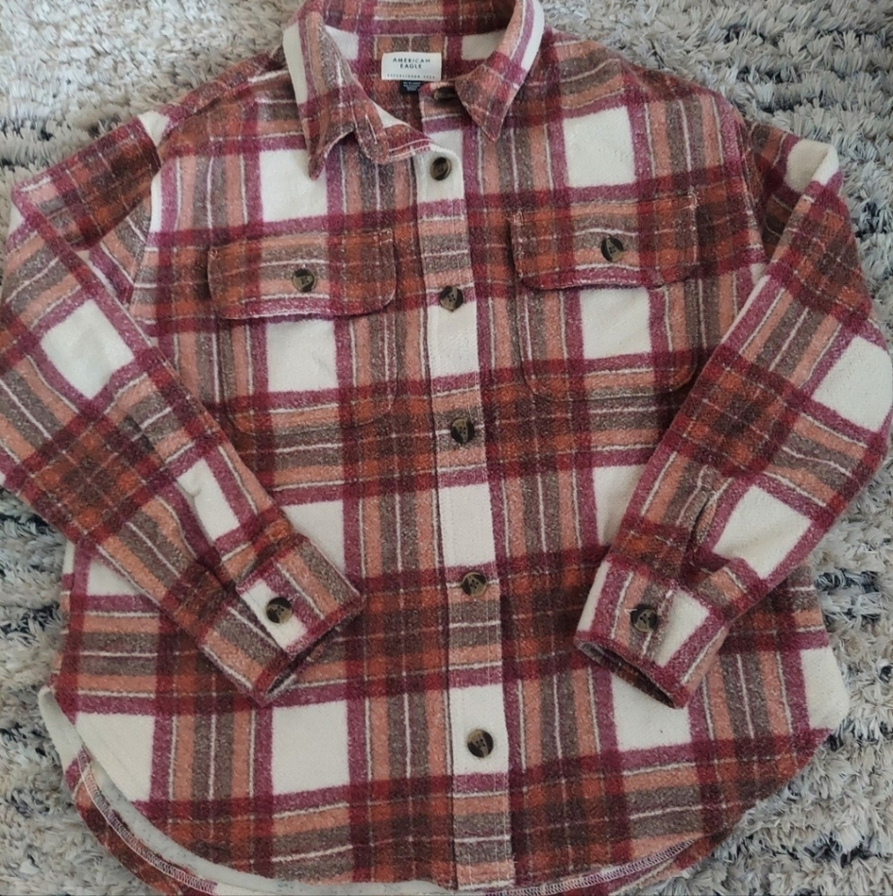 AE Oversized Plaid Fleece & Love Shacket American Eagle Women's size XS